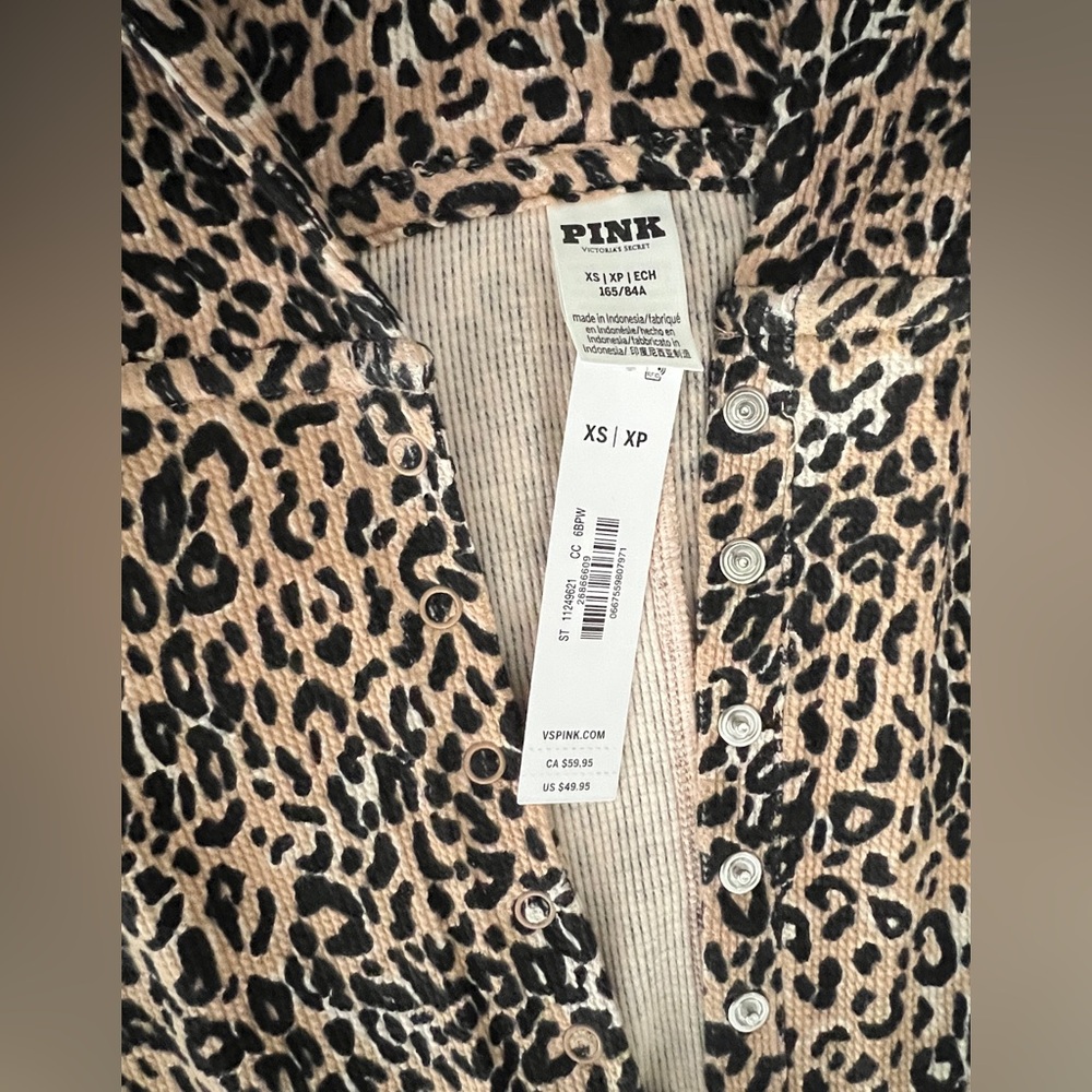 PINK Victoria's Secret Sexy Leopard Print Hooded Ears Onesie Tan Black NWT XS S - Picture 11 of 11
